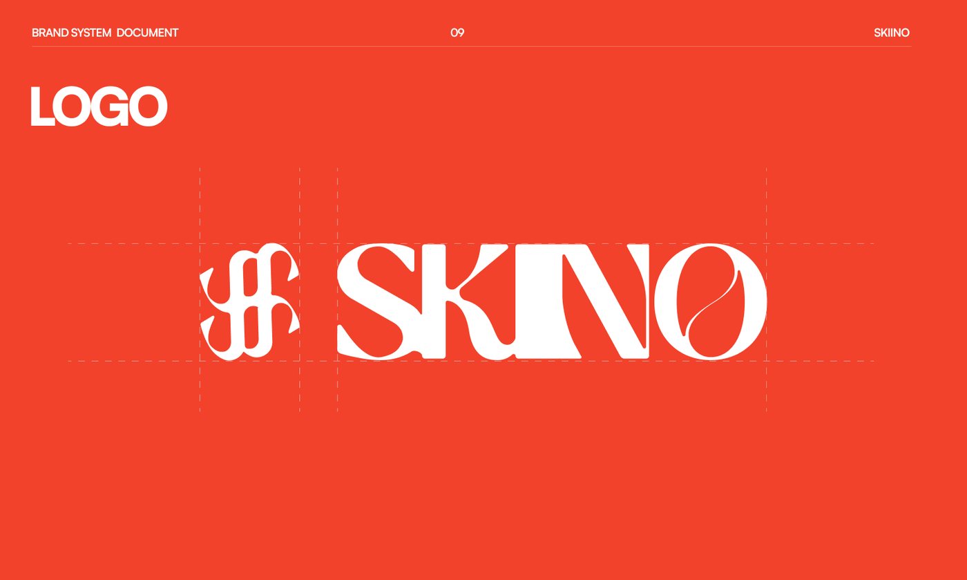 The logo: monogram and wordmark on the brand red
