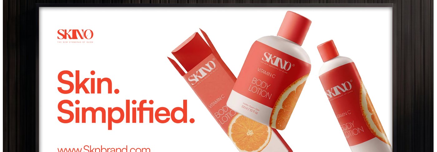 “Skin. Simplified.”: the line on a billboard mock-up with the product range